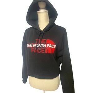 The North Face Cropped Relaxed Fit Black/Red Hoodie Women's Medium